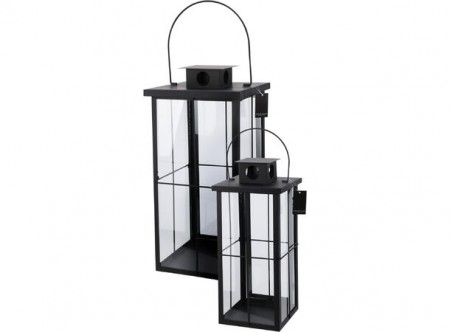 Lykt sort metall 28x58cm