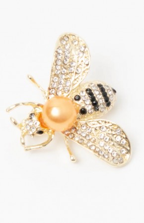 Broche - Bie med strass stener - gull
