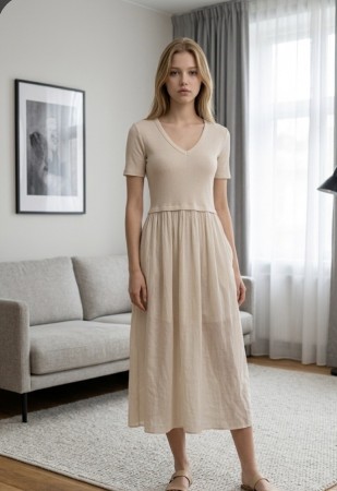 Rib t shirt dress beige